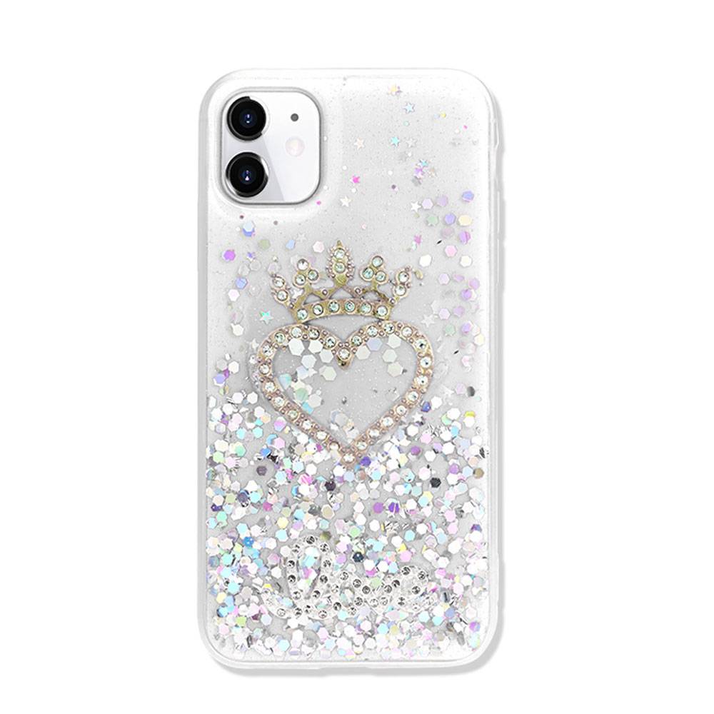 Star Crown Heart Crystal Shiny Glitter Sparkling Jewel Case Cover for iPHONE 12 / 12 Pro 6.1 (Clear)